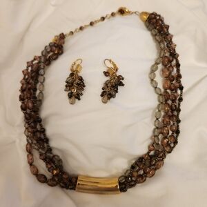 Talbots Amber and Gold Necklace and Earring Set